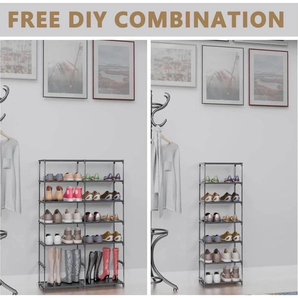Large Shoe Rack 4 Row 7 Tier DIY STACKABLE STORAGE Organizer Shelf 56-70 Pairs
